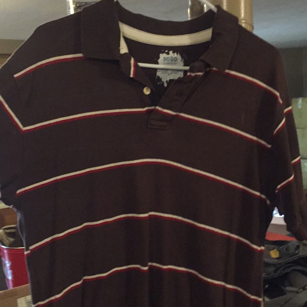 Brown Polo Shirt Striped (34/36) Small Men's
